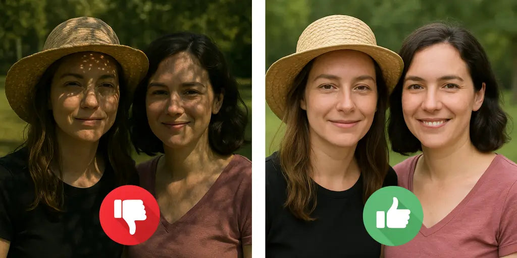 Comparison of poorly lit and well-lit faces when choosing a photo for a brick mosaic
